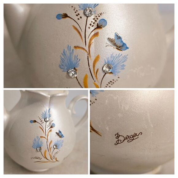 Berger Italy Fine Porcelain Pearl Ivory Pot Cruet with rhinestones - Picture 2 of 7